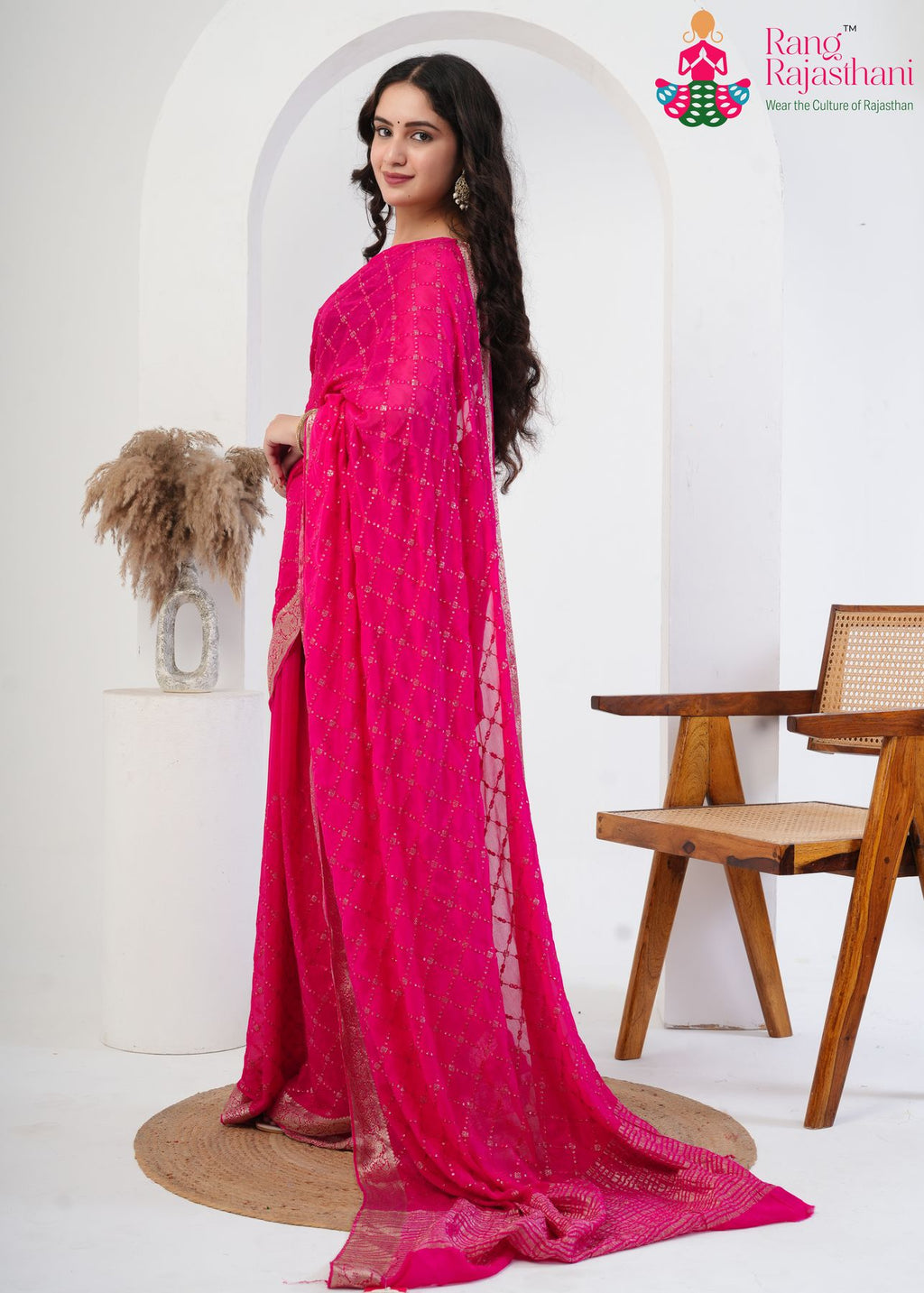 rani pure chinnon saree with sequence for traditional function side drape view