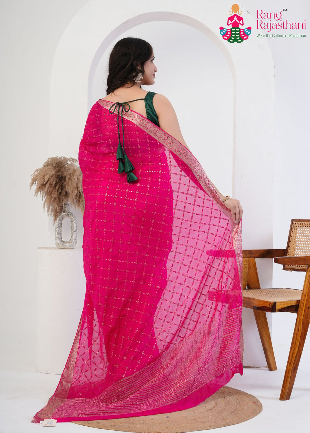 rani pure chinnon saree with sequence for traditional function back view