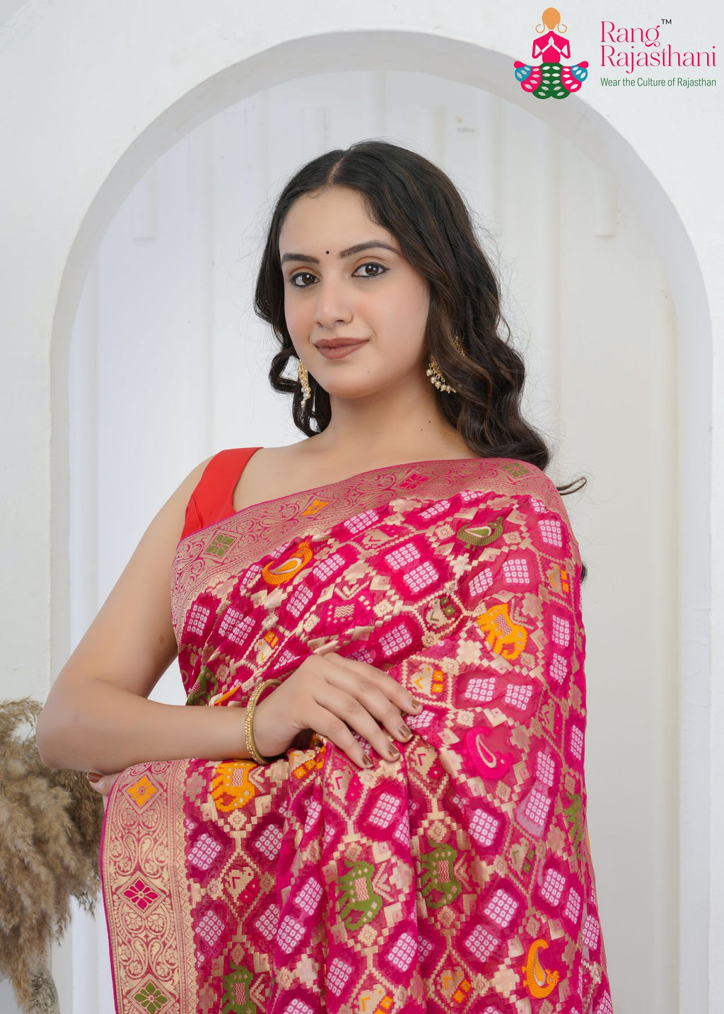 Rani Pure Georgette saree with Khaddi Work close up detailing