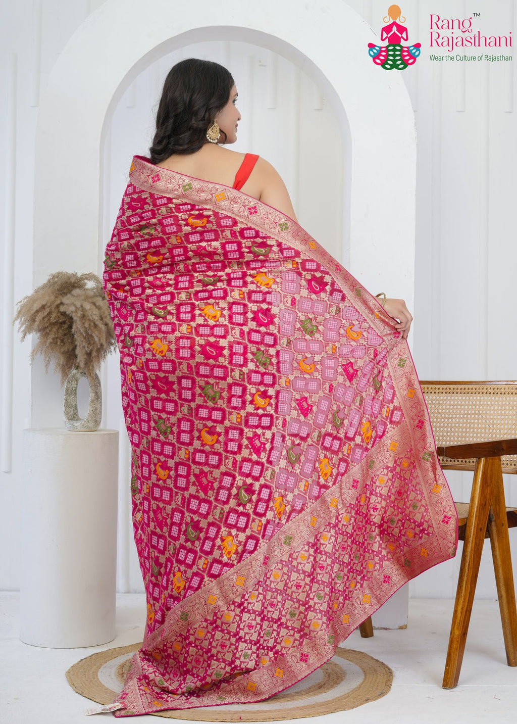 Rani Pure Georgette saree with Khaddi Work back view