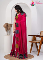 Rani Pure Modal Silk saree with Handcrafted side drape view