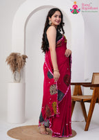 Rani Pure Modal Silk saree with Handcrafted pleats view