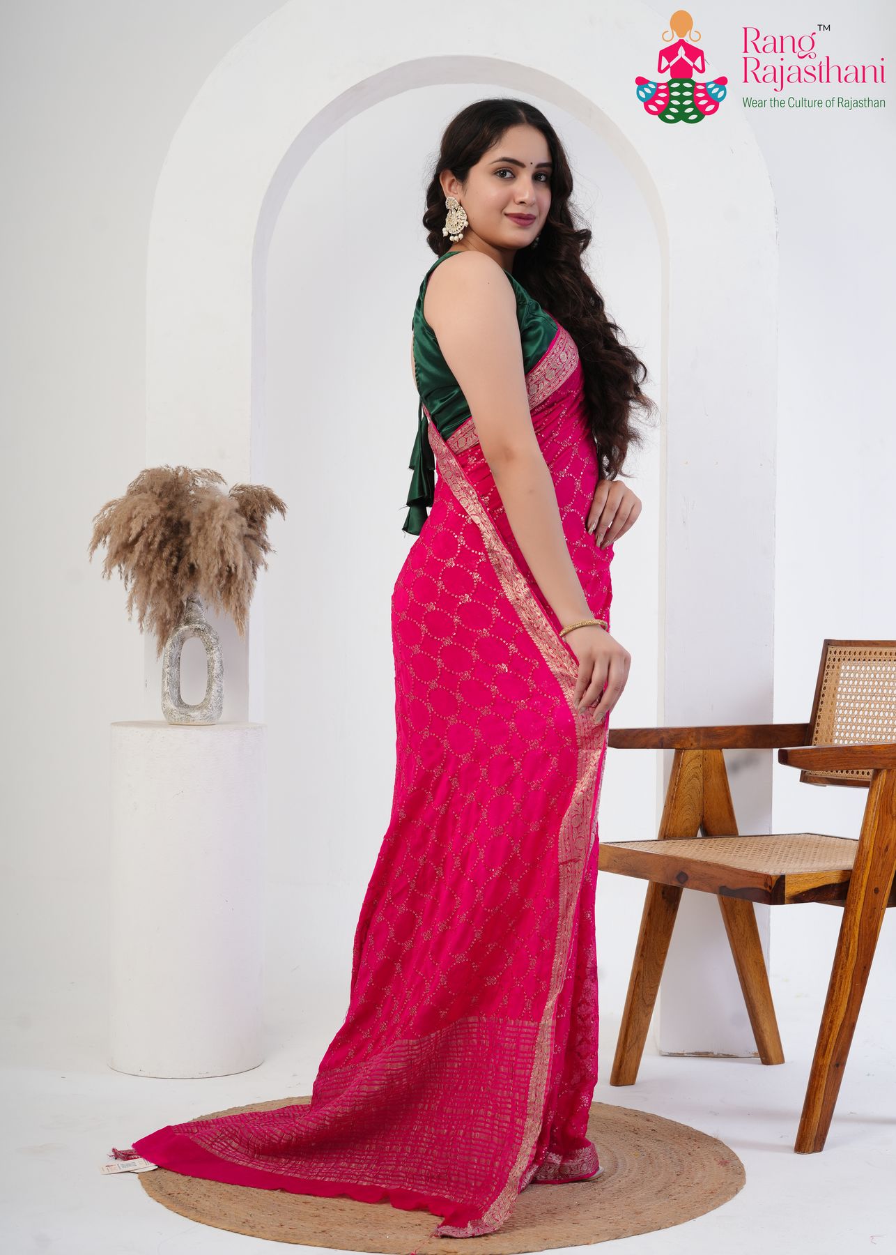 rani pure chinnon saree with resham and micro sequence gallery view 1