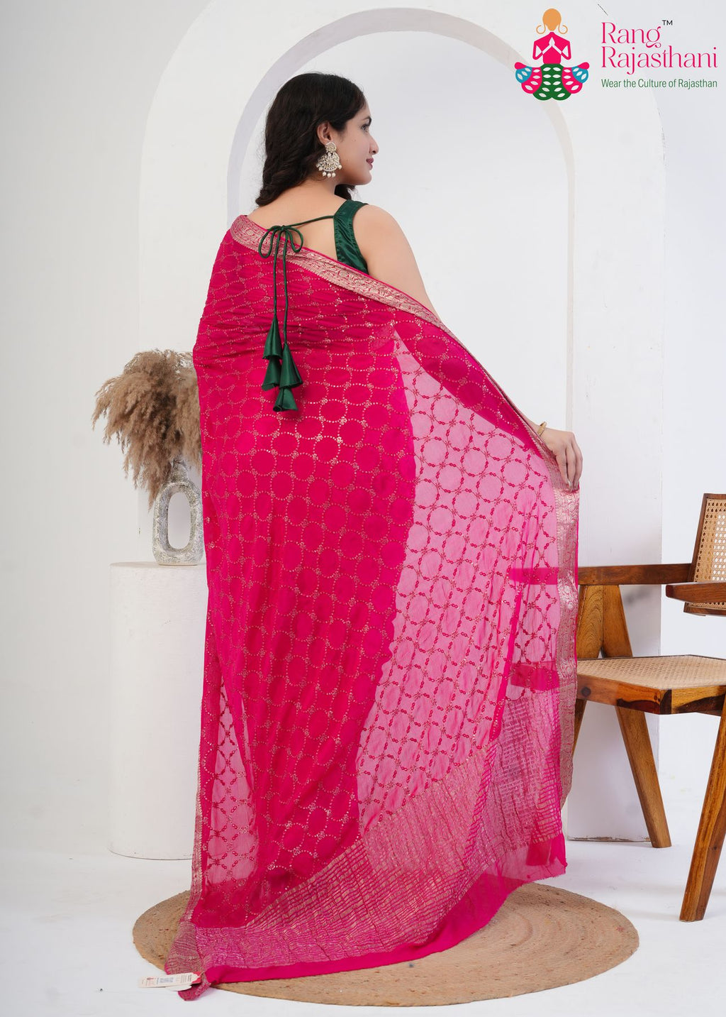 rani pure chinnon saree with resham and micro sequence for back view