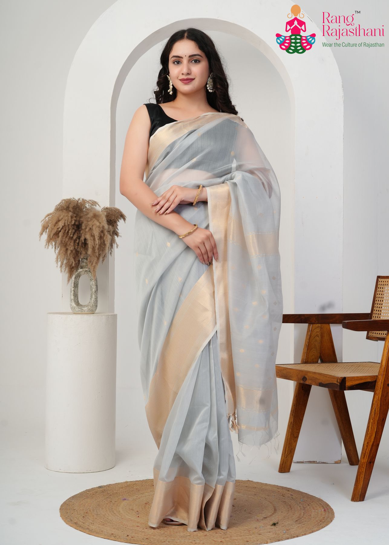 Gray Lightweight Saree| Pure Maheshwari Silk Saree| Rang Rajasthani Store 