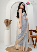 Silver Grey Pure Maheshwari Silk saree with Khaddi Work pallu detailing