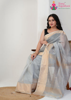 Gray Pure Maheshwari Silk Weaving Maheshwari Saree for Wedding Guest | Refined Edit