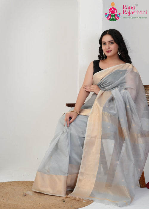 Gray Pure Maheshwari Silk Weaving Maheshwari Saree for Wedding Guest | Refined Edit main-image