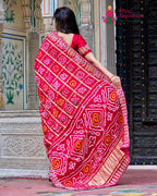 Rani Pure Gaji Silk saree with Gota Patti and Bandhani back view
