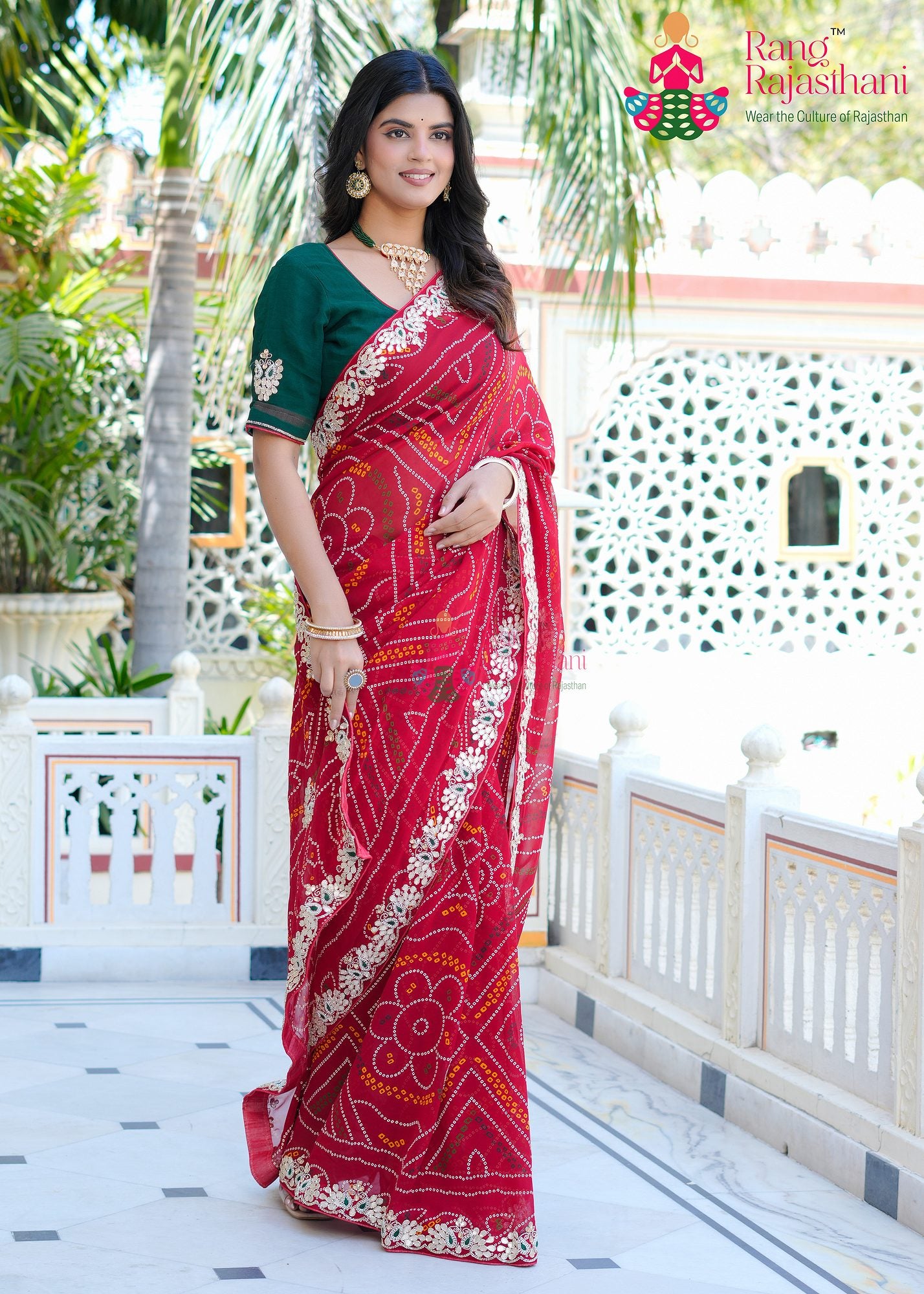 Red Bandhani saree with work | Rang Rajasthani