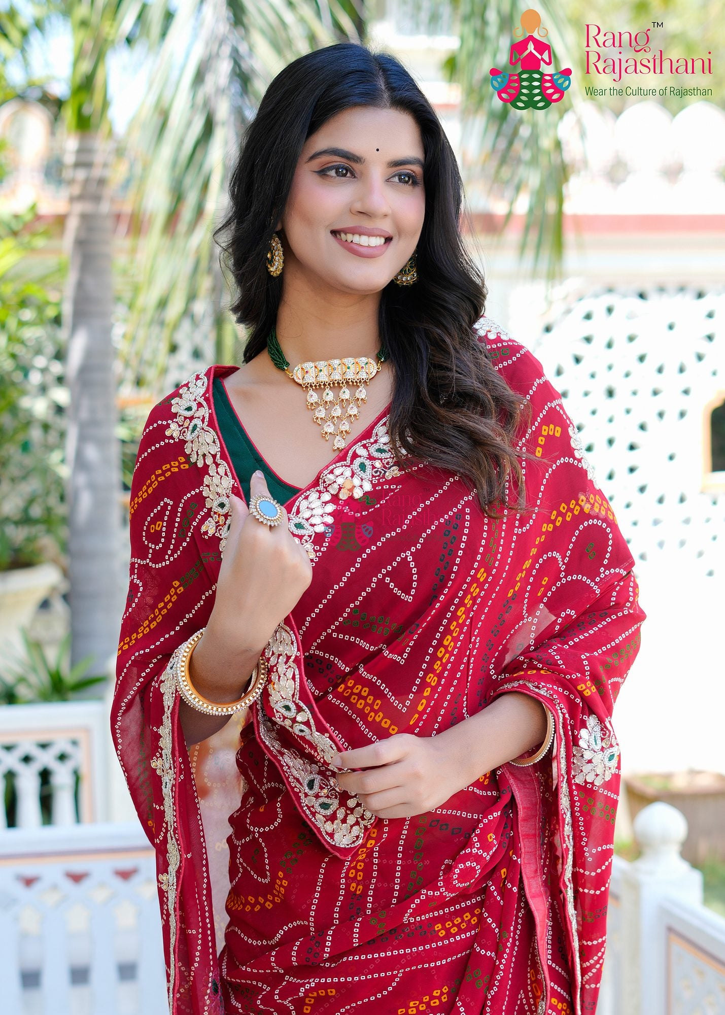 Red Bandhani saree with work | Rang Rajasthani