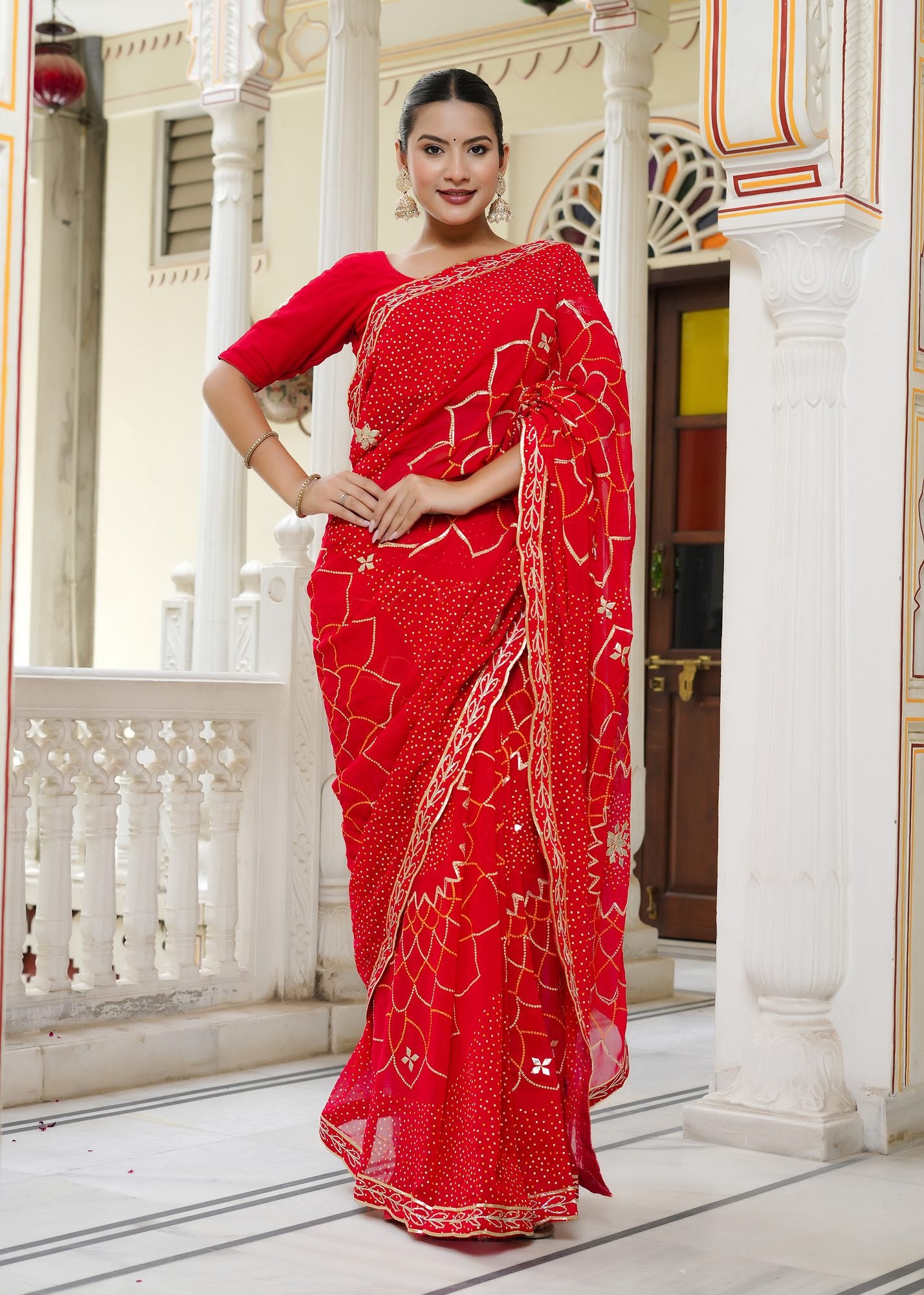 Soft Red Georgette Saree - Festive look