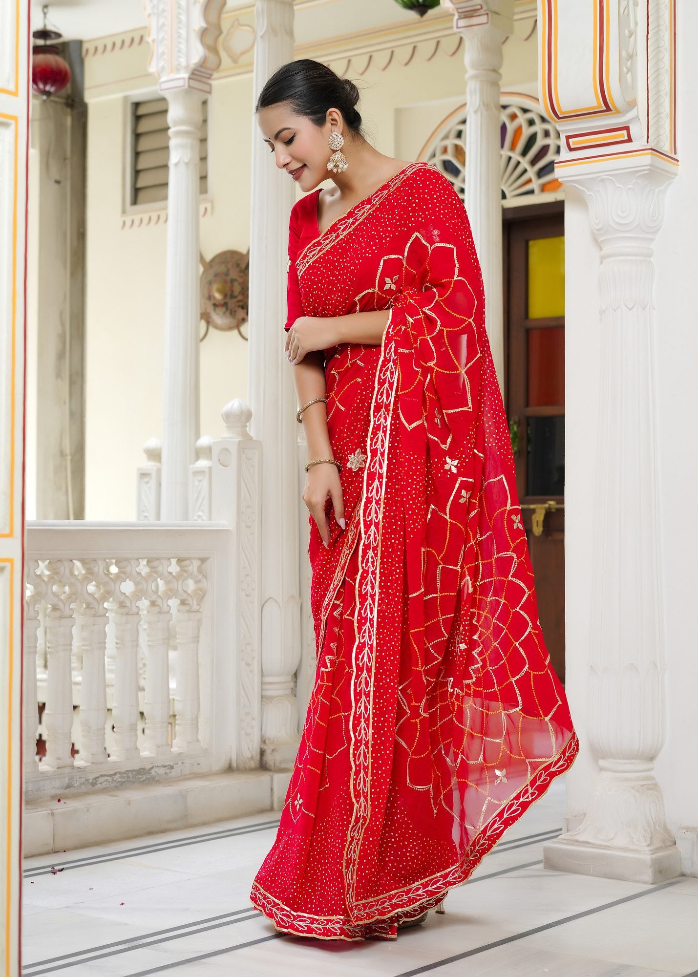 Soft Red Georgette Saree - Festive look