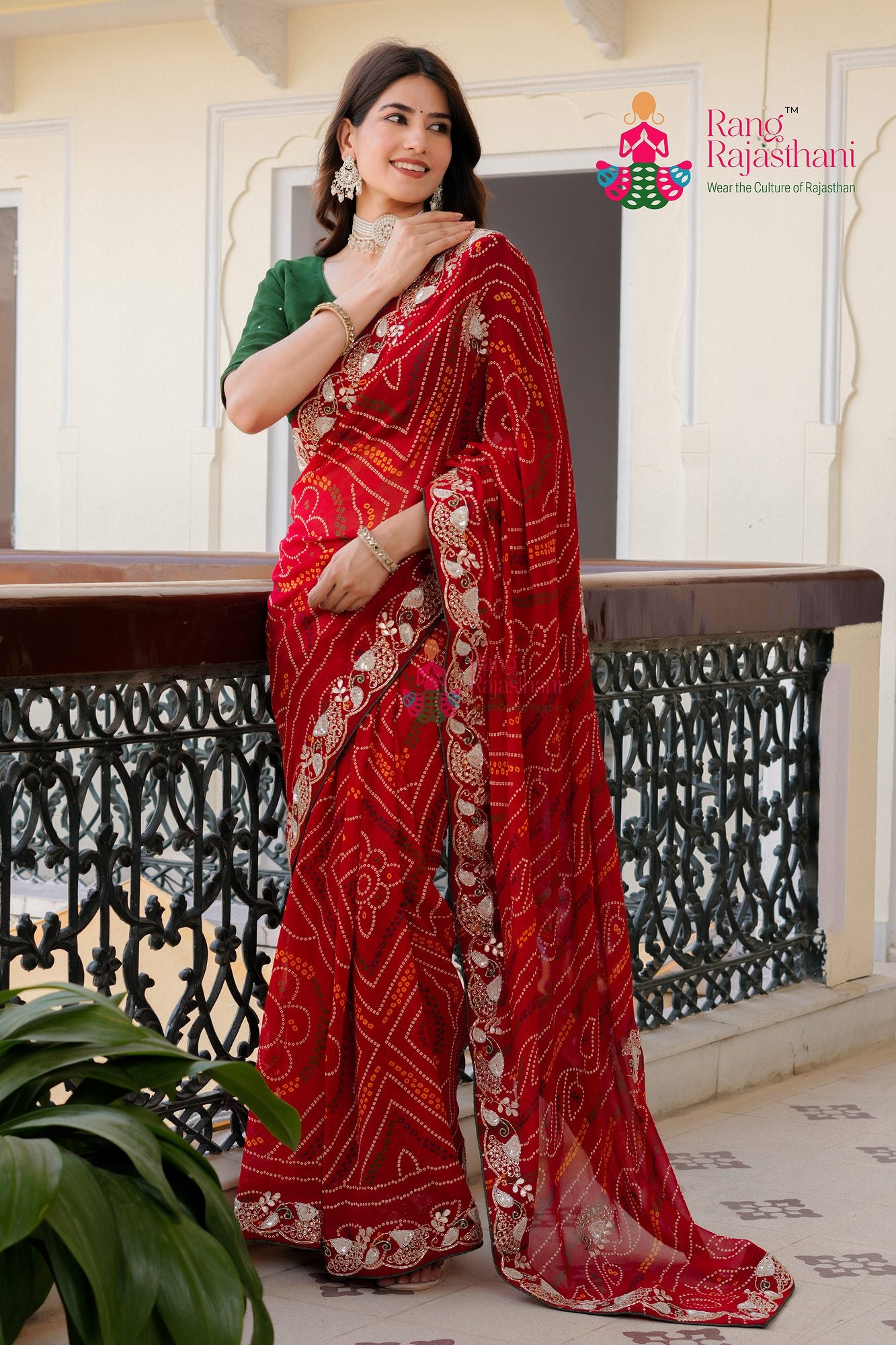 Red Pure Georgette Chunri Saree : Dulhan Royale