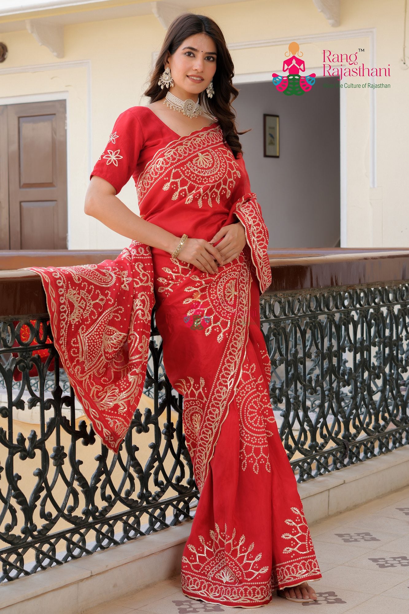 Red Bandhani Figure Work saree | Rang Rajasthani