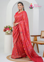 Red Dola Silk saree with Ghatchola and Weaving Bandhani side drape view