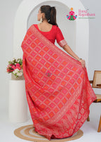 Red Dola Silk saree with Ghatchola and Weaving Bandhani back view