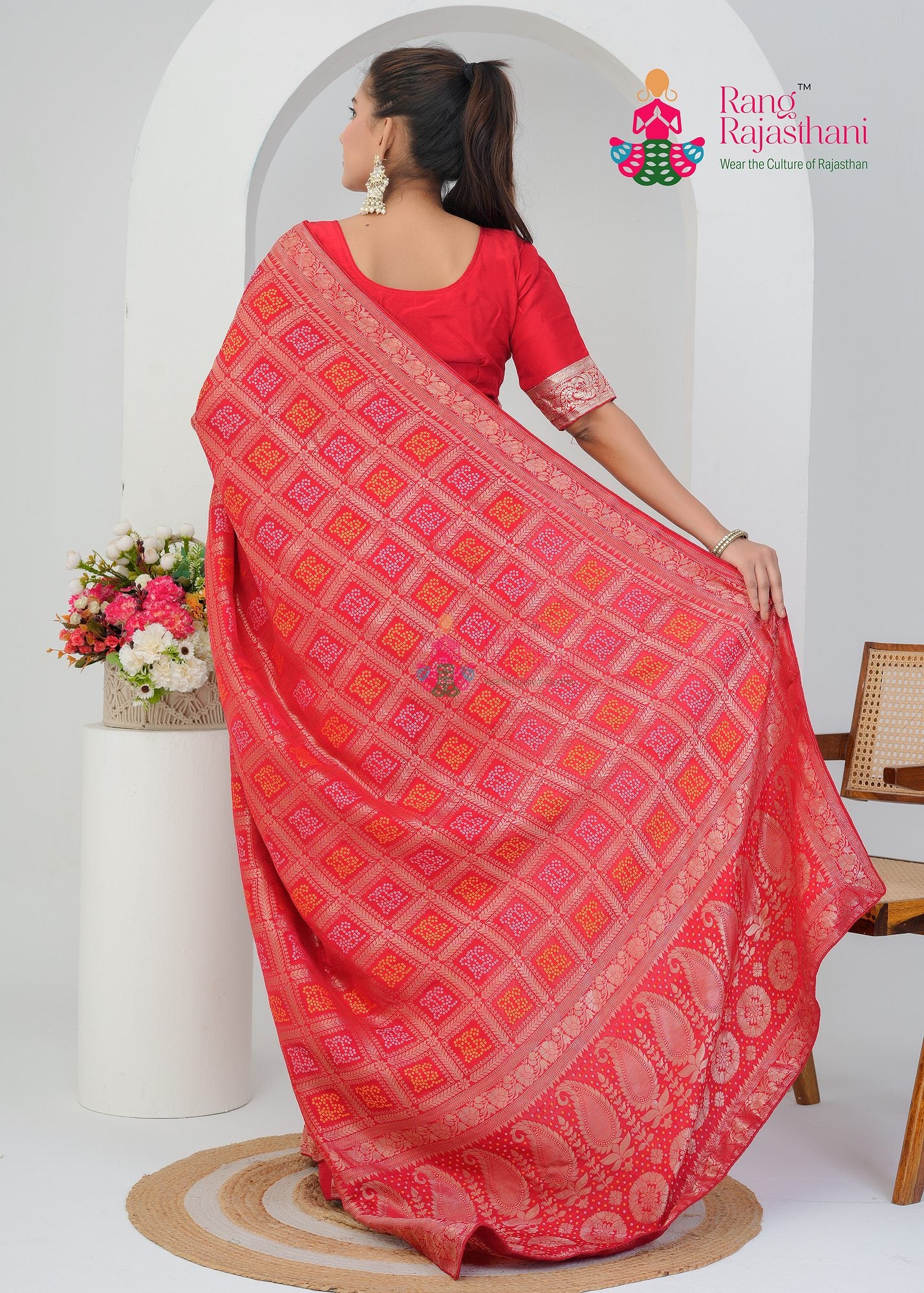 Red Bandhani saree— Royal saree | Rang Rajasthani