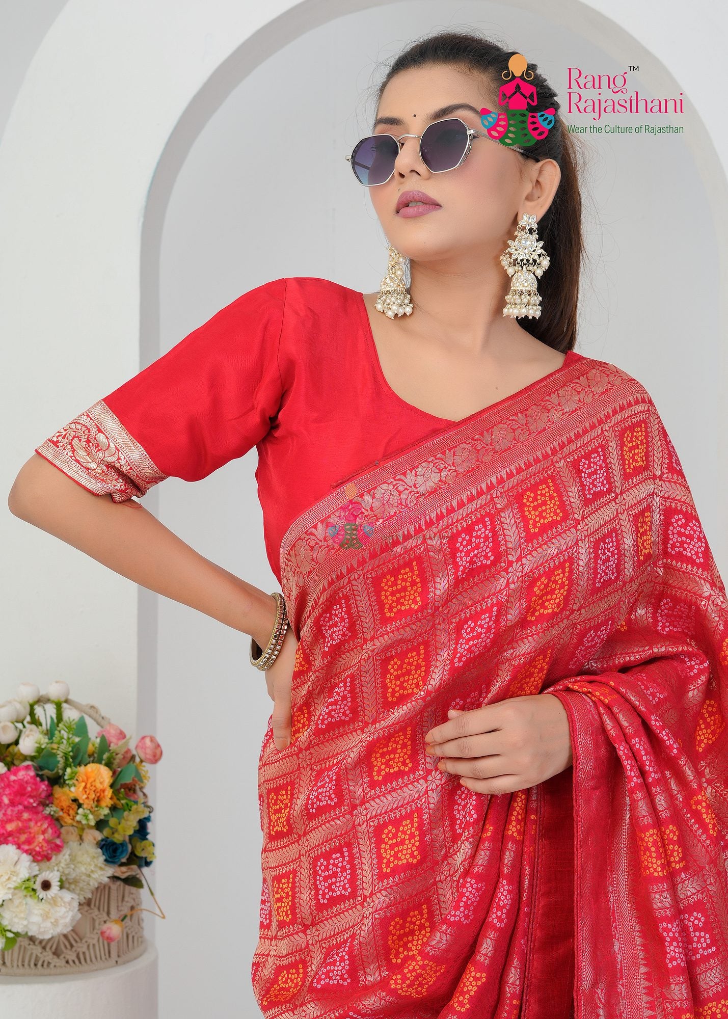 Red Bandhani saree close up— Royal saree | Rang Rajasthani