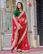 Red Georgette saree with Gota-patti Handwork side drape view
