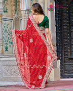 Red Georgette saree with Gota-patti Handwork back view