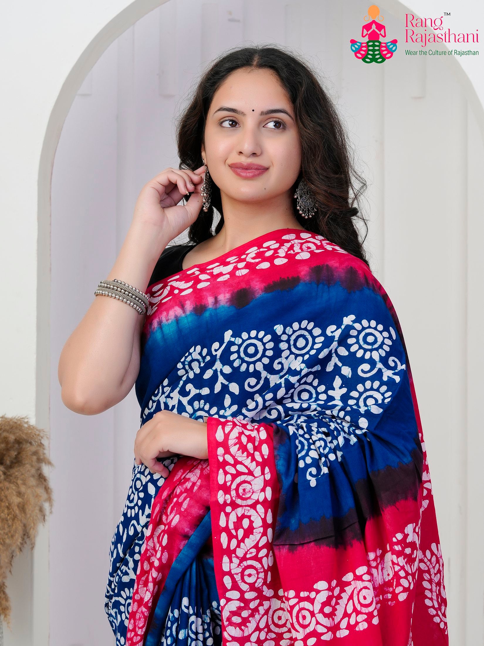 Blue Cotton saree with Printed close up detailing