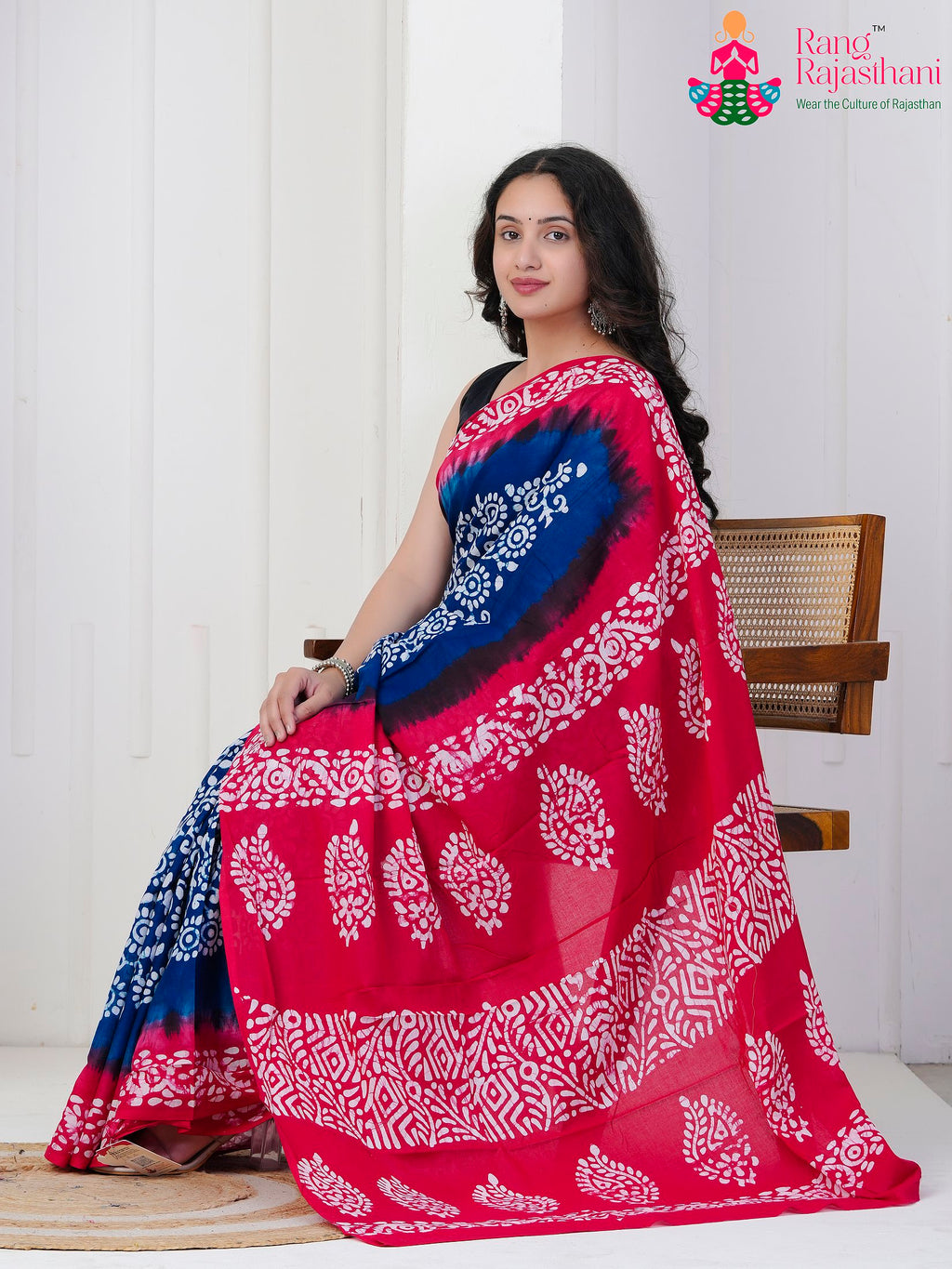 Blue Cotton saree with Printed pallu detailing