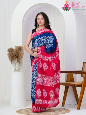 Blue Cotton Block Print Saree for Daily | Classic Edit