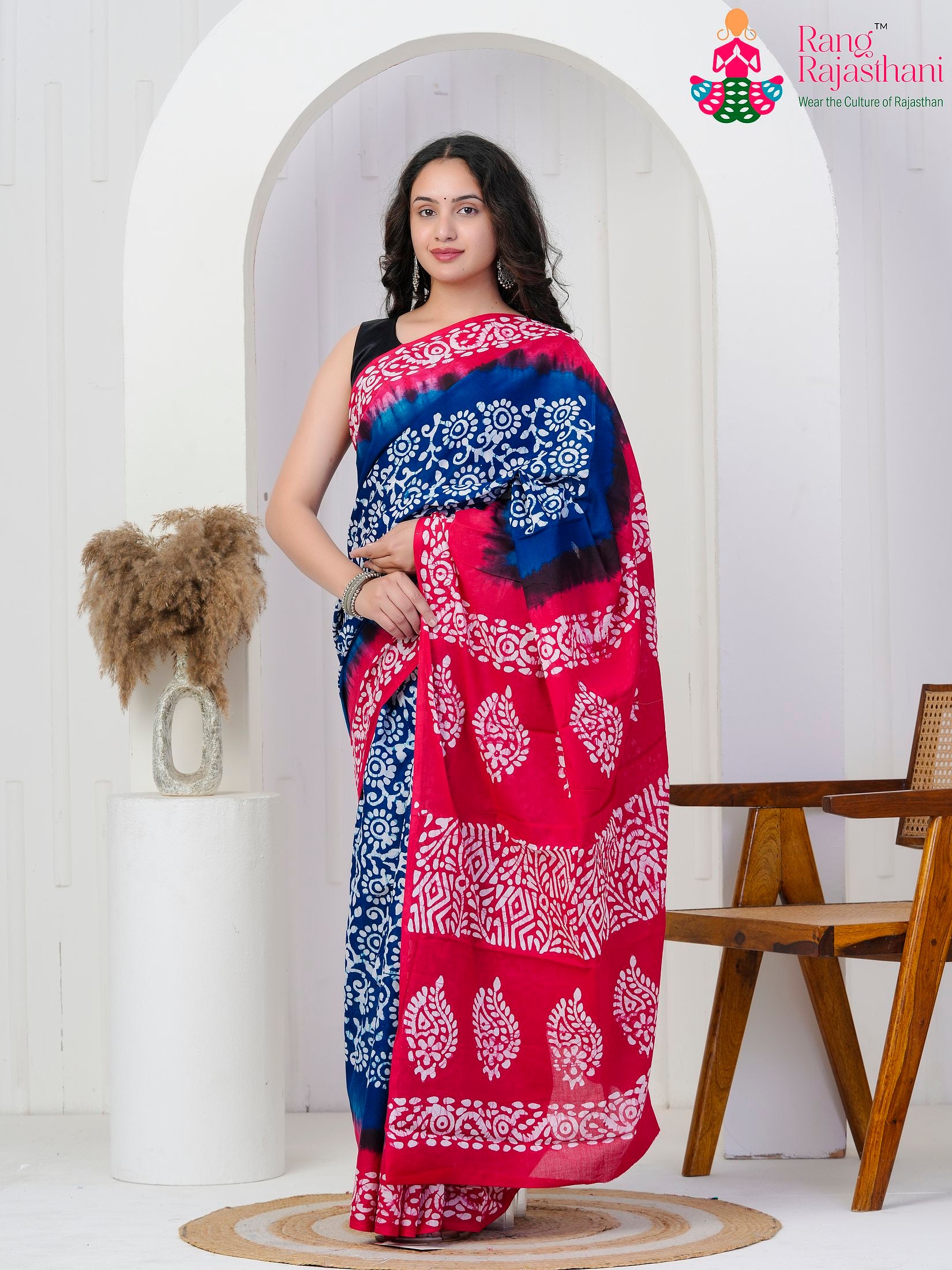 Blue Cotton officeParty saree with Printed from Rang Rajasthani