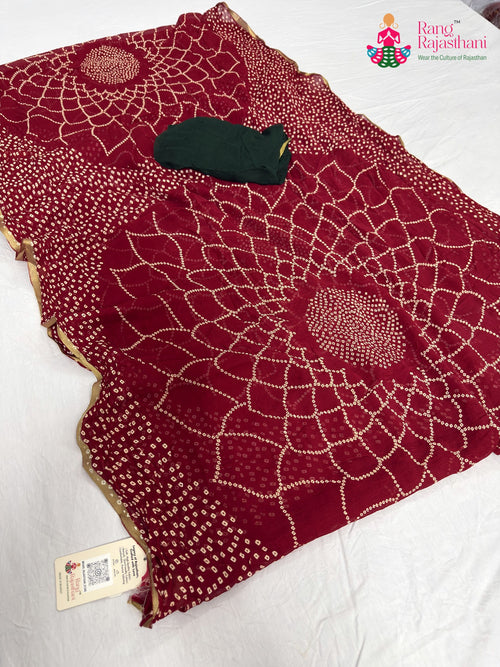 Red Chiffon Bandhani Saree : Grace Poise main-image