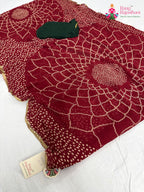 pallu detailing of red chiffon bandhani saree