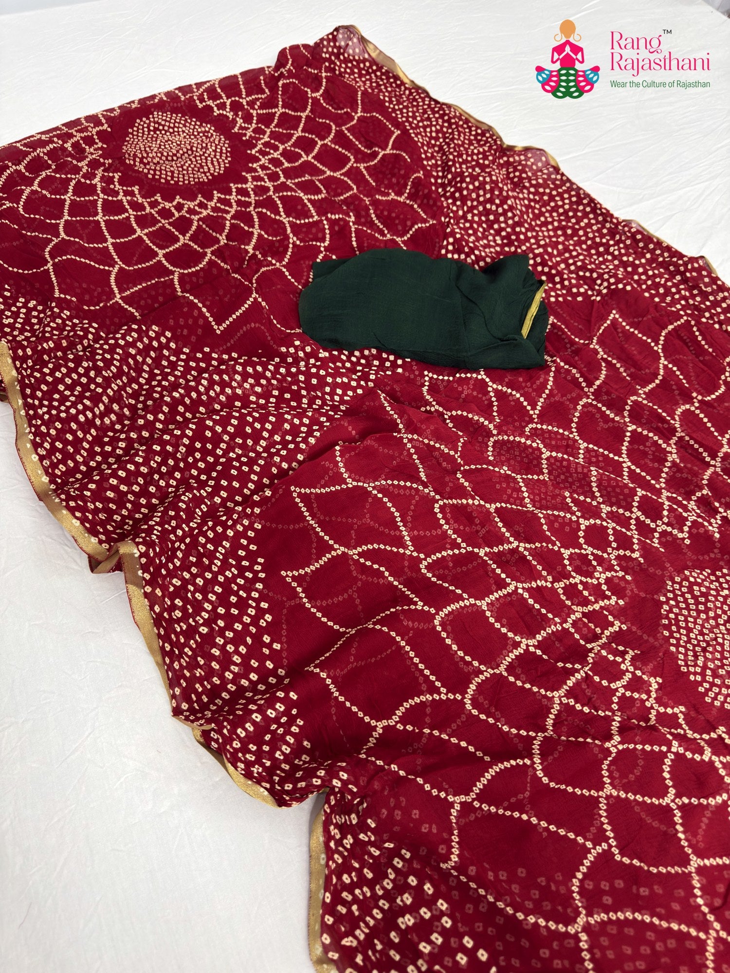 complete look of red chiffon bandhani saree