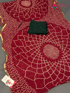 Red Chiffon Bandhani Chunri Saree for Mayra Ceremony | Curated Look