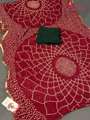 Red Chiffon Bandhani Chunri Saree for Mayra Ceremony | Curated Look