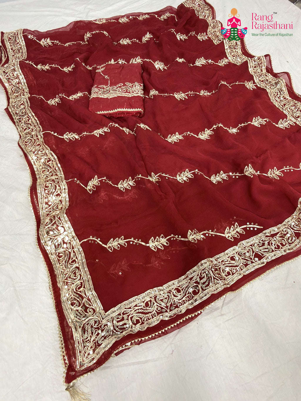 red chiffon gota patti saree for karwa chauth by Rang Rajasthani