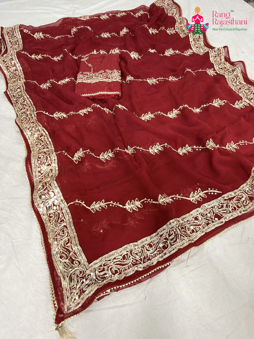 Red Chiffon Gota Patti Saree : Clean Charm main-image