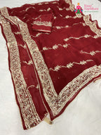 complete look of red chiffon gota patti saree
