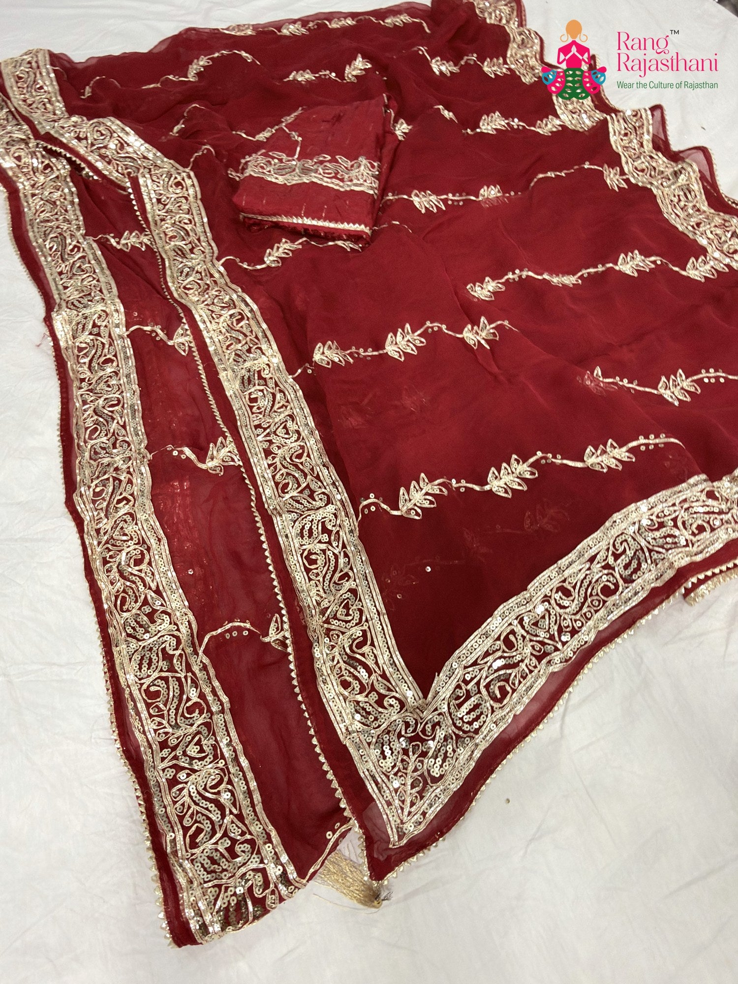 complete look of red chiffon gota patti saree