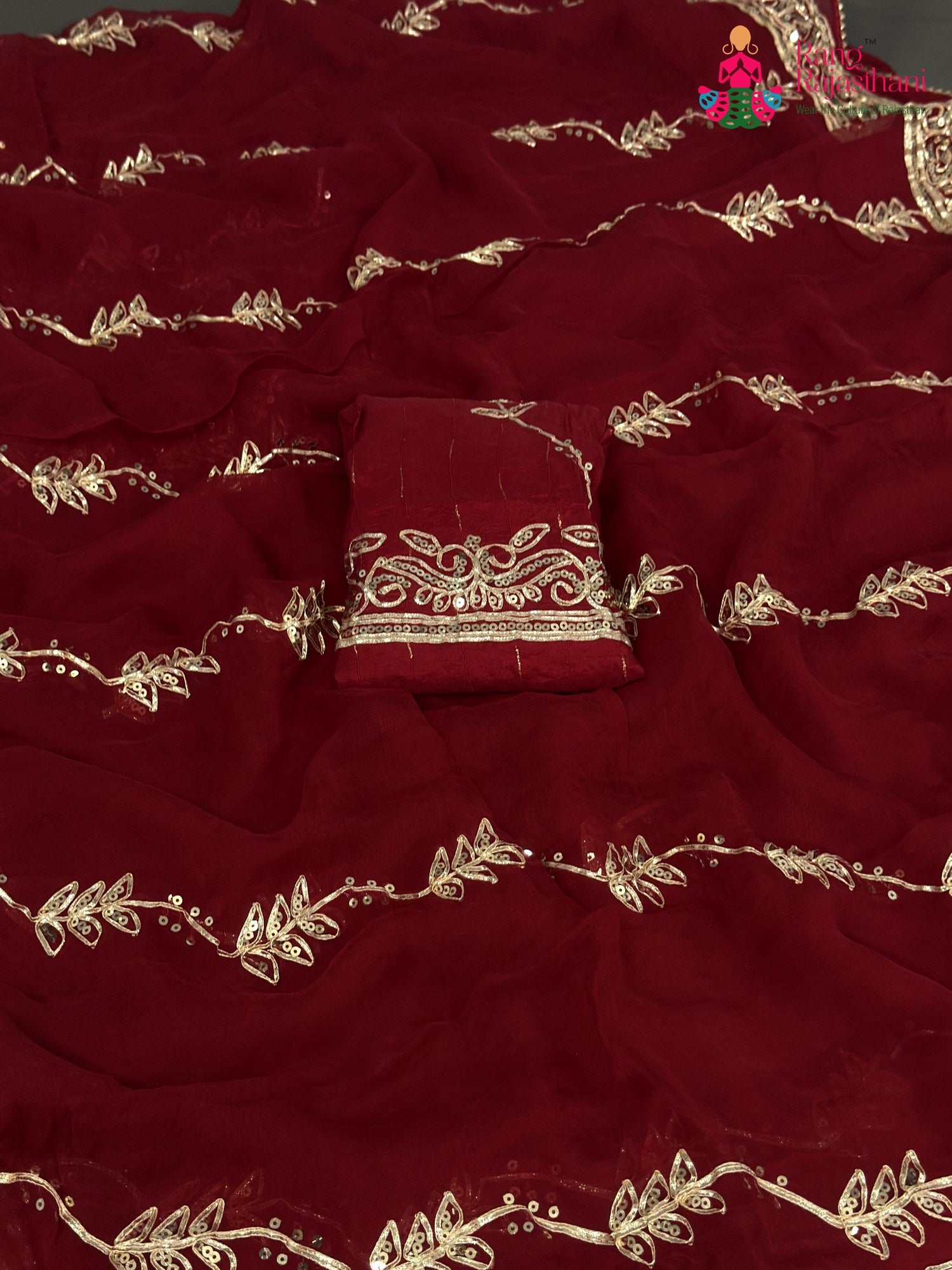 Red Chiffon Gota Patti Saree for Karwa Chauth | Curated Edit
