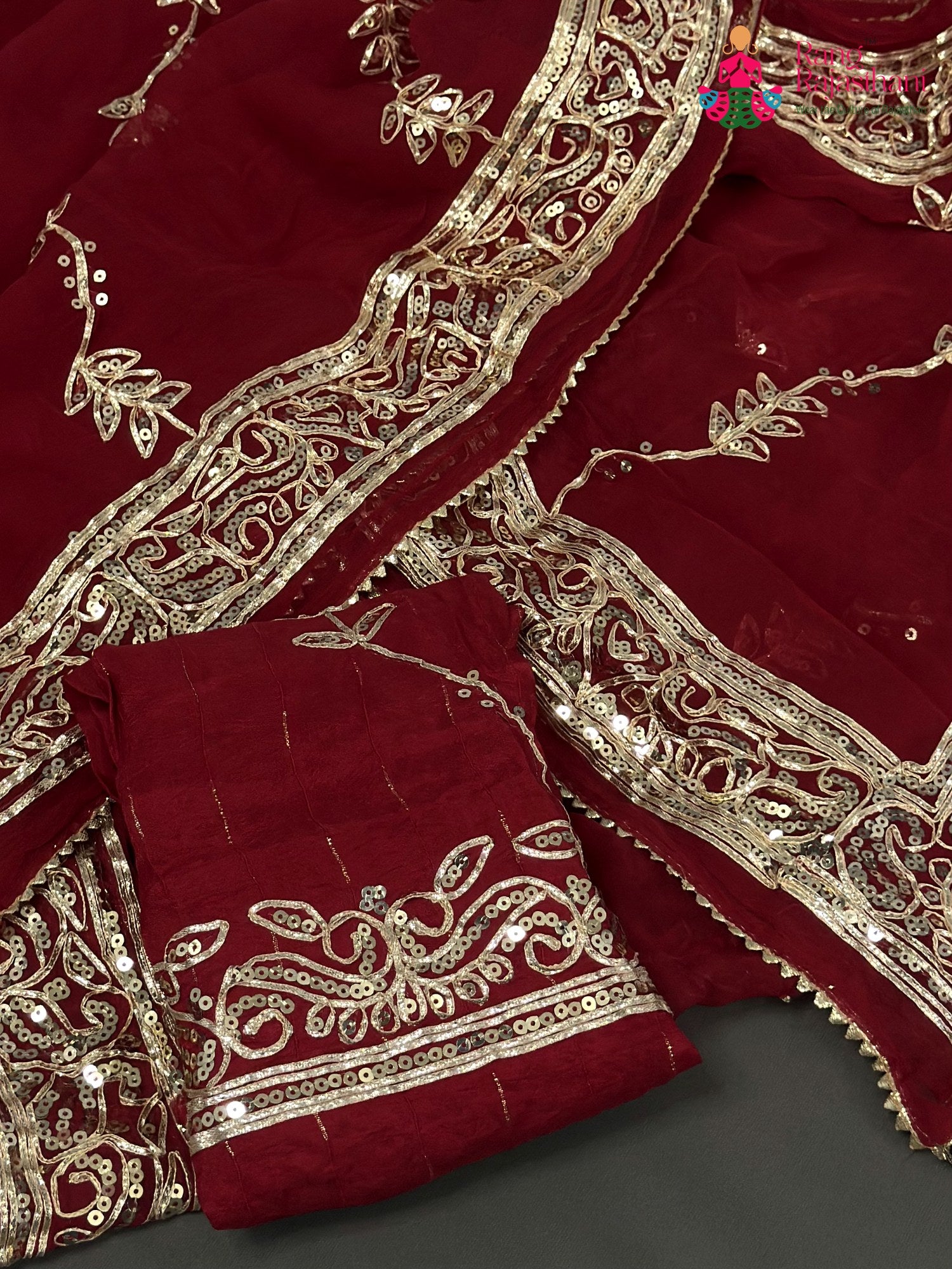 Red Chiffon Gota Patti Saree for Karwa Chauth | Curated Edit