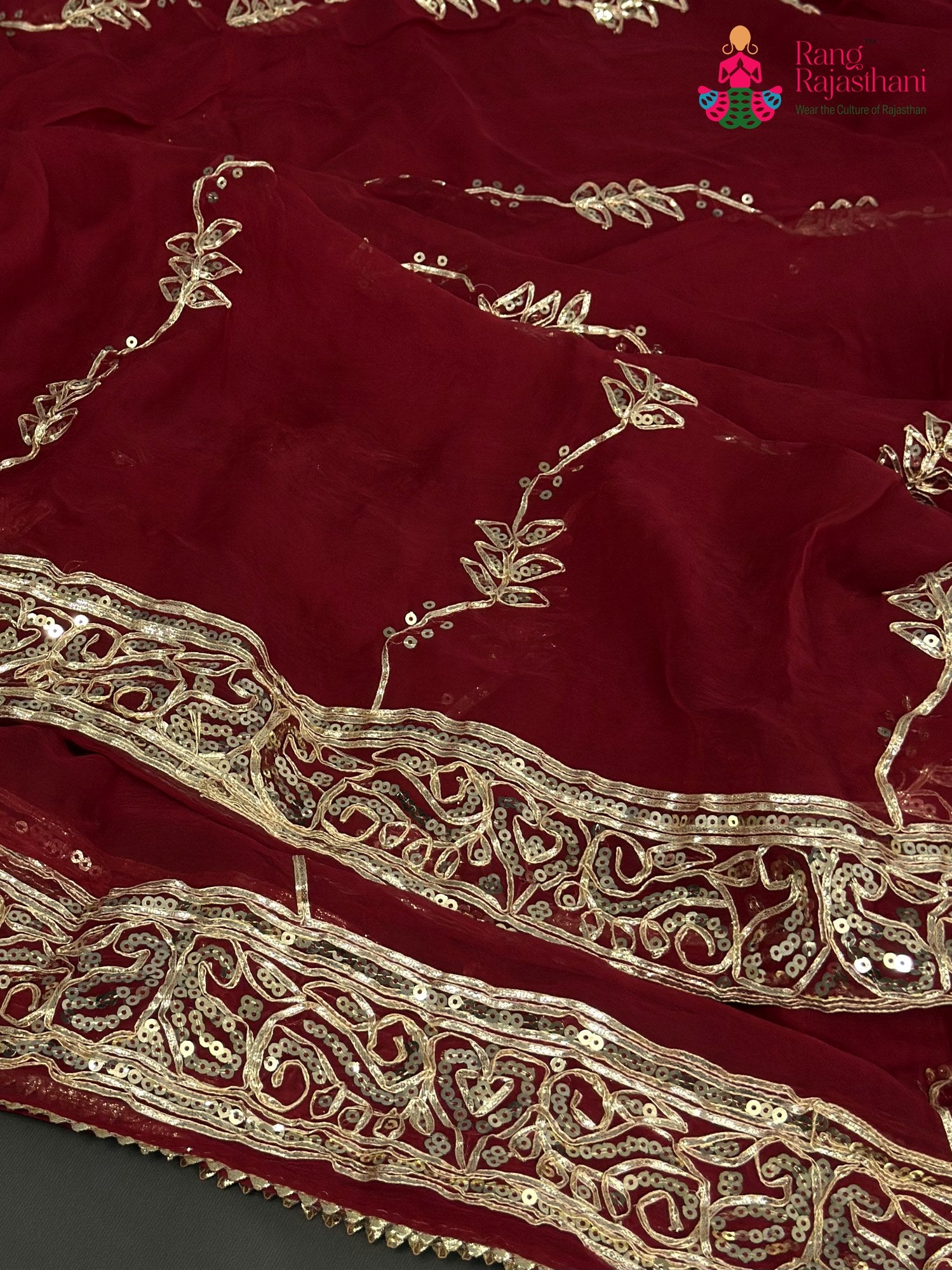 Red Chiffon Gota Patti Saree for Karwa Chauth | Curated Edit