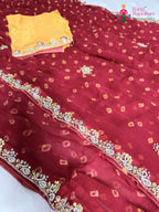 complete look of red chiffon hand embellishment saree