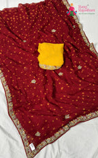 red chiffon hand embellishment saree for bridal wear by Rang Rajasthani