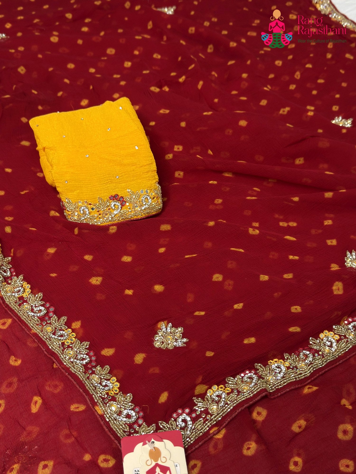 Red Chiffon Hand Embellishment Saree for Bridal | Reception Wear