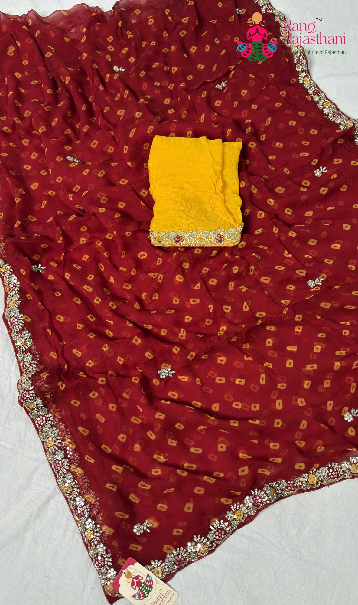 red chiffon hand embellishment saree for bridal wear by Rang Rajasthani