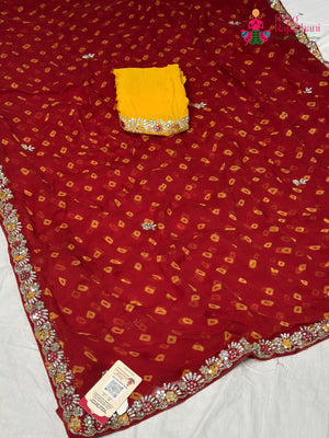 Red Pure Chiffon Hand Embellishment Saree for Bridal | Reception Pick