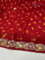 Red Chiffon Hand Embellishment Saree for Bridal | Reception Pick