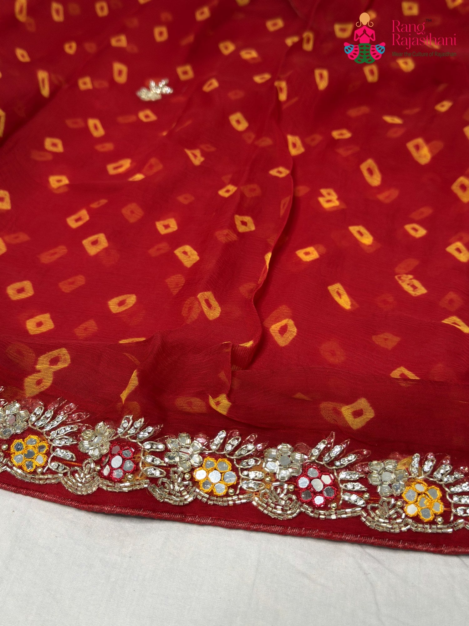 Red Chiffon Hand Embellishment Saree for Bridal | Reception Pick