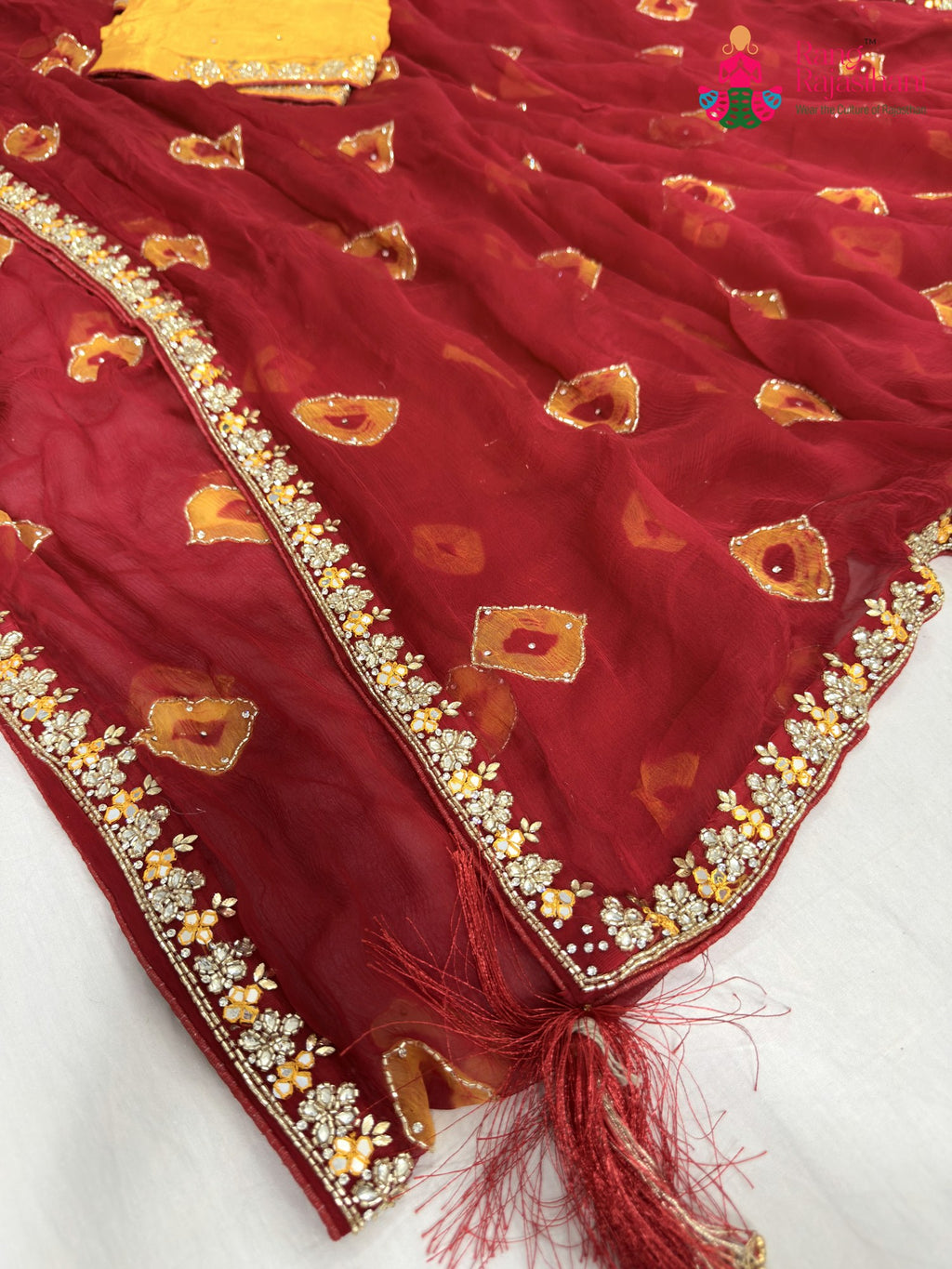 complete look of red chiffon hand embellishment saree