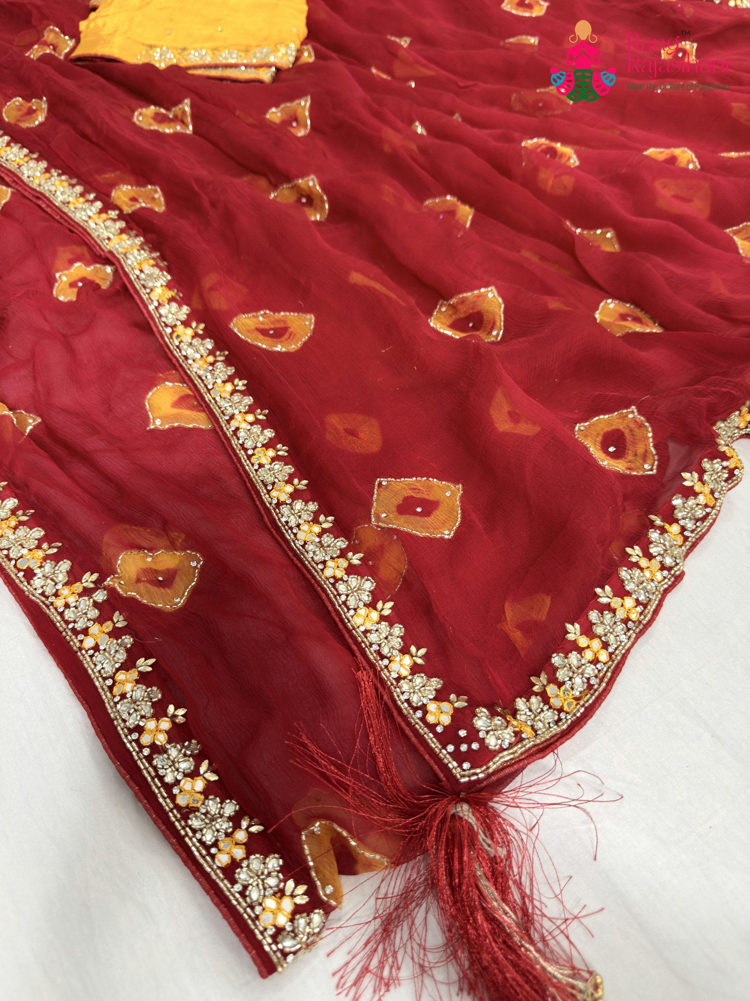 complete look of red chiffon hand embellishment saree
